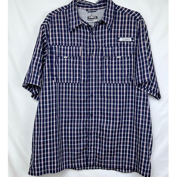 Habit Mens XL Blue/White Short Sleeve  Vented Athleisure Fishing Shirt - Picture 1 of 8